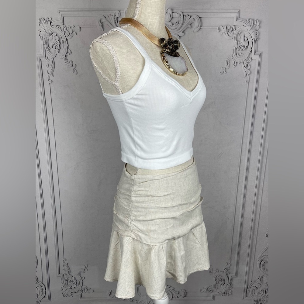 St. Croix Classy Linen Blend Ruffle Hem Mini Skirt & Built-in Undershorts Skort - Picture 3 of 10
